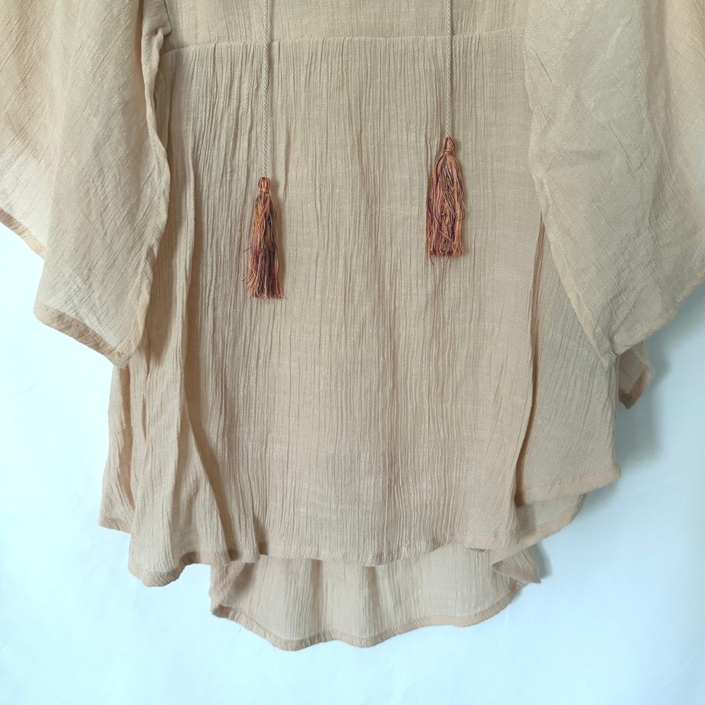 Knox Rose Embroidered XS Pink Blouse Peasant Boho Tassel Ethereal - Picture 6 of 9
